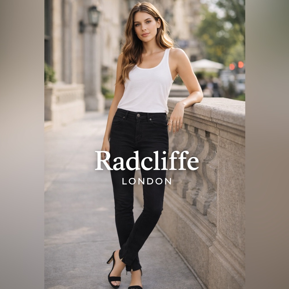Radcliffe London Black Skinny Jeans Stretch Mid-Rise Ankle Zip Women’s